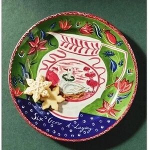 NWT Anthropologie Emily Maude 12 Days Christmas  Geese Laying Dessert Plate